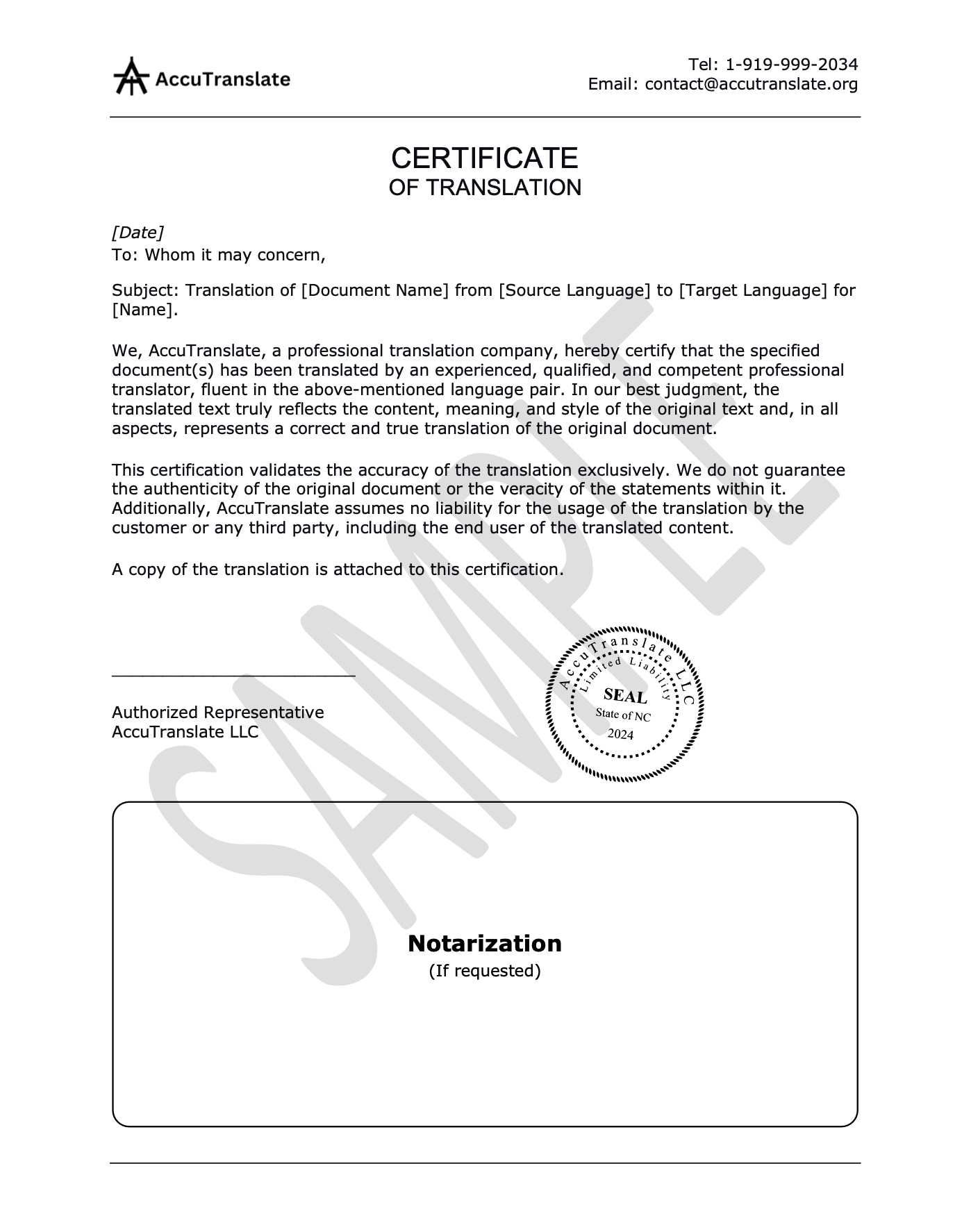 Sample Certificate of Translation